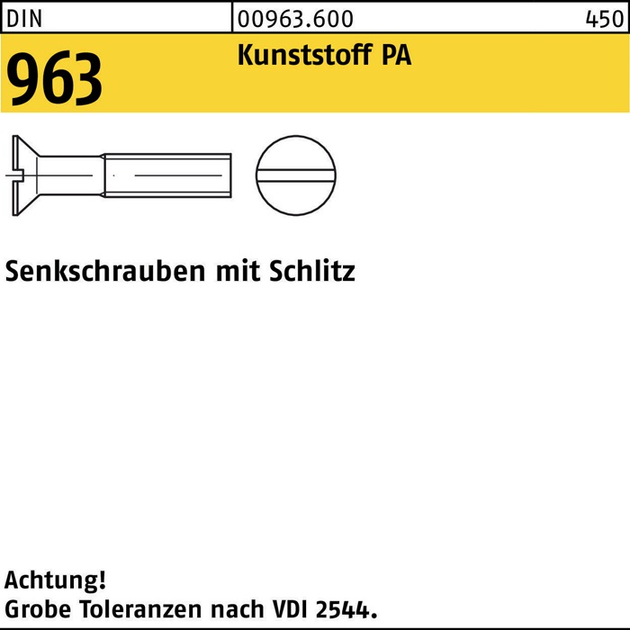 Senkschraube DIN 963 Schlitz M5x 10 Polyamid 200 Stück