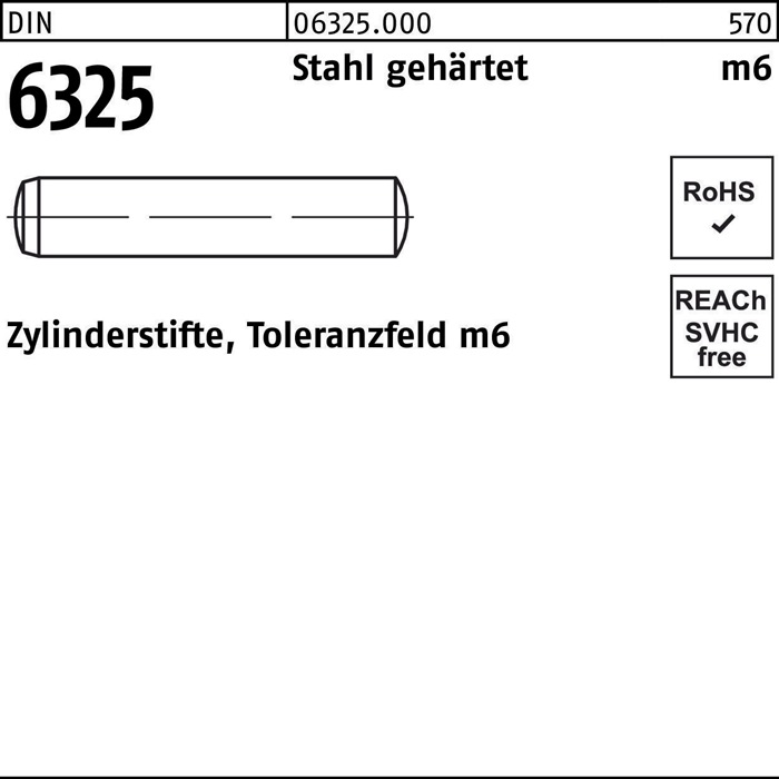 Zylinderstift DIN 6325 8 m6x 90 Stahl gehärtet Toleranz m6 100 Stück