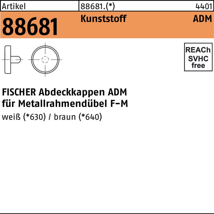 Abdeckkappen R 88681 10 Ku. weiß 100 Stück FISCHER