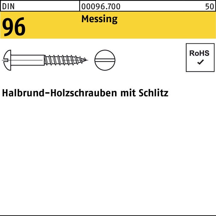 Holzschraube DIN 96 Halbrundkopf Schlitz 1,6x 10 Messing 500 Stück