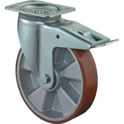 Schwerlastlenkrolle D.250mm Trgf.1000kg m.Festst.Guß-PU 135mm 110mm BS ROLLEN