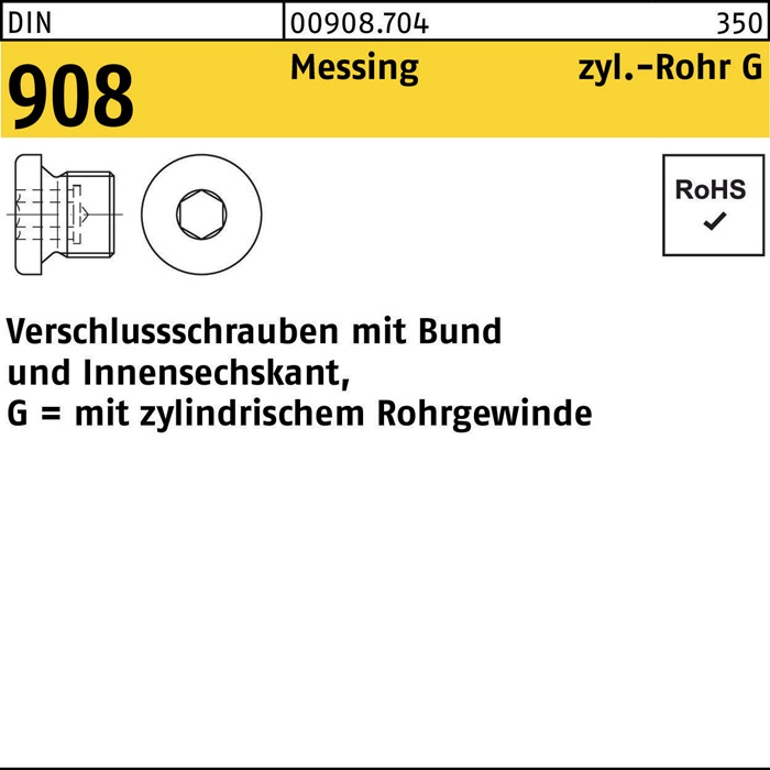 Verschlußschraube DIN 908 Bund/Innen-6kt G 1/4 A Messing 100 Stück