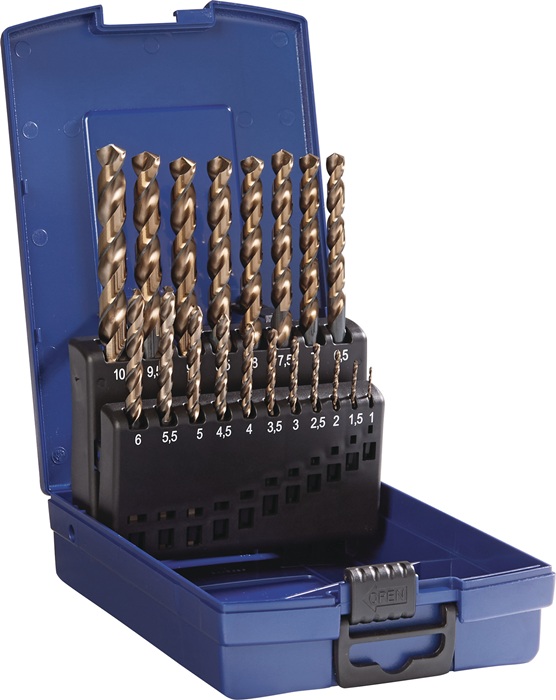 Spiralbohrersatz DIN338 Typ VA D.1-10x0,5mm HSS-Co5 dampf.19tlg.Ku.-Kass.TECWERK