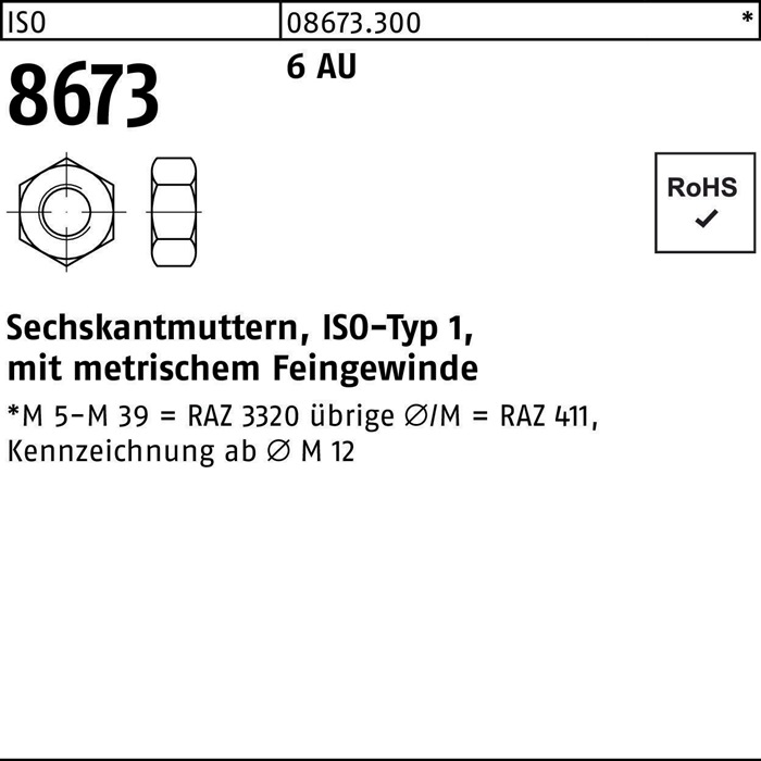 Sechskantmutter ISO 8673 M60x 2 6 Automatenstahl 1 Stück