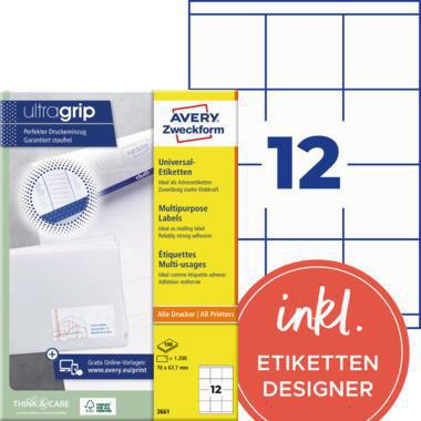 Avery Zweckform Universaletikett 3661 70x67,7mm weiß 1200 St./Pack.
