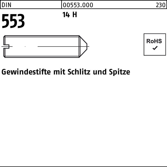 Gewindestift DIN 553 m.Schlitz/Spitze M4x 10 14 H 200 Stück