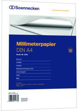Soennecken Millimeterblock 1232 DIN A4 Bücherpapier 50Blatt rot
