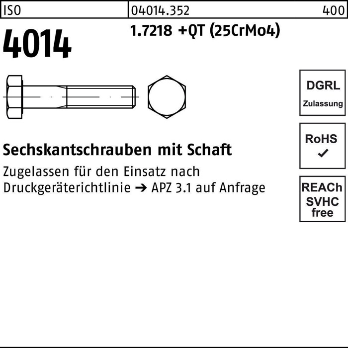 Sechskantschraube ISO 4014 Schaft M20x 200 1.7218 +QT (25CrMo4) 1 Stück