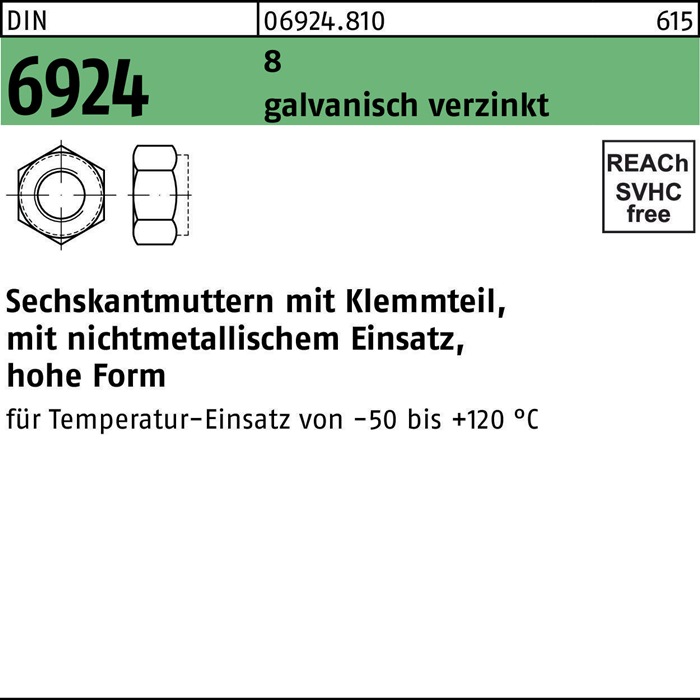 Sechskantmutter DIN 6924 Klemmteil M5 8 galv.verz. 200 Stück