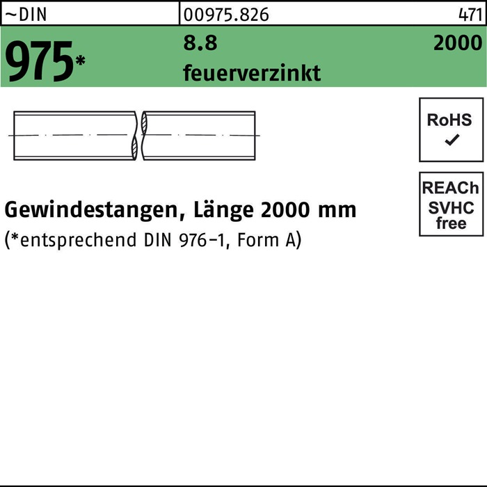 Gewindestange DIN 975 M24x 2000mm 8.8 feuerverz. 1 Stück