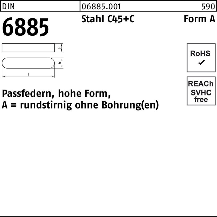 Passfeder DIN 6885 FormA rundstirnig/o.Bohrung A 5x 5x 32 Stahl C45+C 100St.