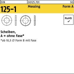 Unterlegscheibe DIN 125-1 A 4,3x 9x0,8 Messing 1000 Stück