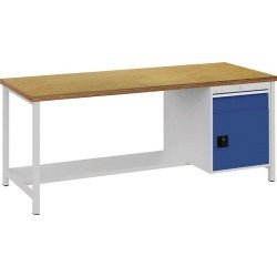 Werkbank signalblau lichtgrau B2000xH859xT750mm Buche Multipl.40mm 1 Schub.1 Tür