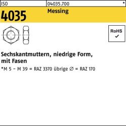 Sechskantmutter ISO 4035 niedrig Fasen M4 Messing 100 Stück