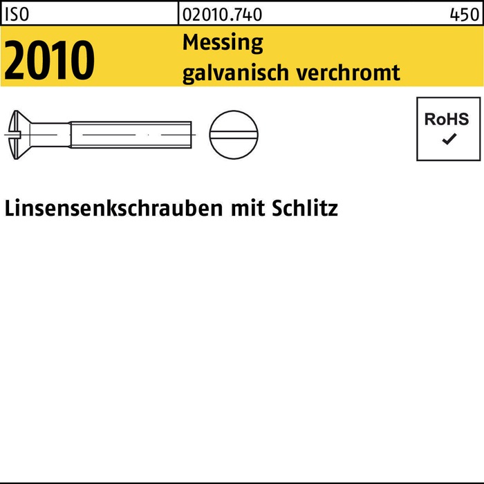 Linsensenkschraube ISO 2010 Schlitz M3x12 Messing galv. verchromt 200St.