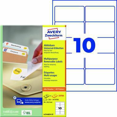 Avery Zweckform Etikett L4744REV-25 96x50,8mm weiß 300 St./Pack.