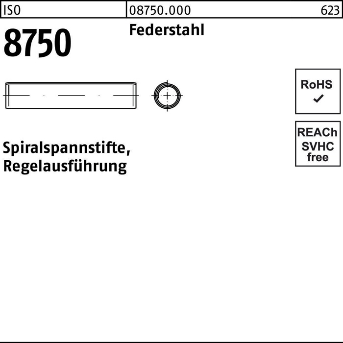Spiralspannstift ISO 8750 10x 70 Federstahl Regelausf. 100 Stück