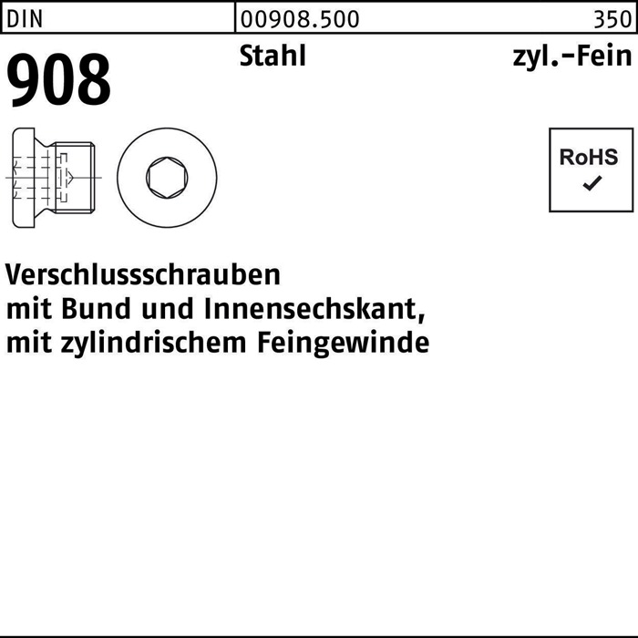 Verschlußschraube DIN 908 Bund/Innen-6kt M36x 1,5 Stahl 10 Stück