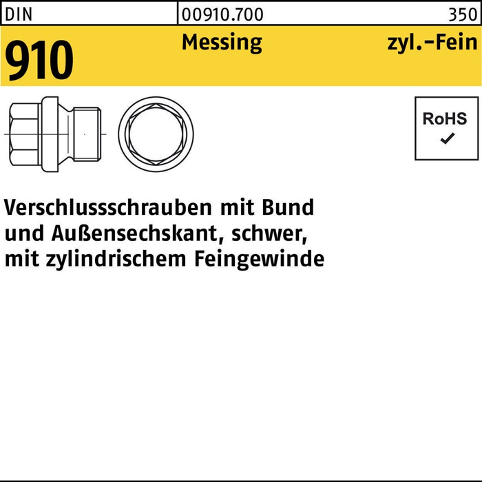 Verschlußschraube DIN 910 Bund/Außen-6-kt M10x 1 Messing 100 Stück