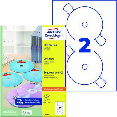 Avery Zweckform CD/DVD-Etikett L7676-25 matt 50 St./Pack.