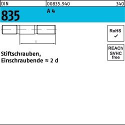 Stiftschraube DIN 835 M6x 20 A 4 Einschraubende=2d 25 Stück