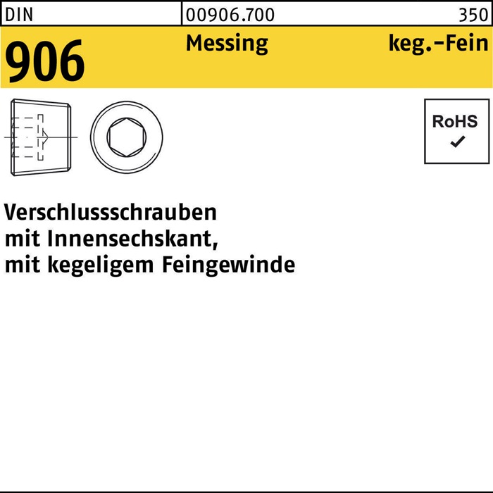 Verschlußschraube DIN 906 Innen-6kt M16x 1,5 Messing 25 Stück