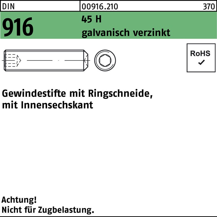 Gewindestift DIN 916 Ringschn./Innen-6kt M6x45 45 H galv.verz. 200St.