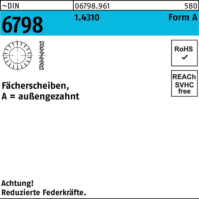 Fächerscheibe DIN 6798 FormA außengezahnt A 17 1.4310 50 Stück