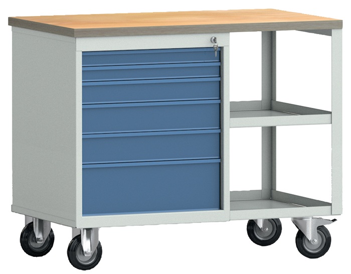 Werkbank PW700 B1000xT620xH805mm Buche Multiplex lichtgrau/brillantblau 6Schubl.