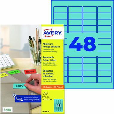 Avery Zweckform Etikett L6039-20 45,7x21,2mm blau 960 St./Pack.