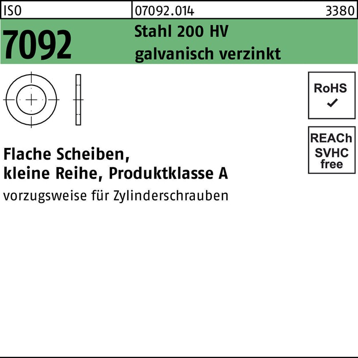 Unterlegscheibe ISO 7092 3 Stahl 200 HV galv.verz. 5000 Stück