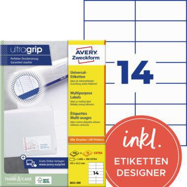 Avery Zweckform Universaletikett 3653 105x42,3mm ws 1.400 St./Pack.