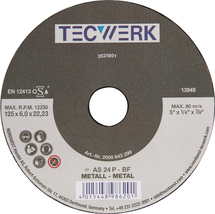 Schruppscheibe Action D125xS6mm gekr.Bohr.22,23mm TECWERK