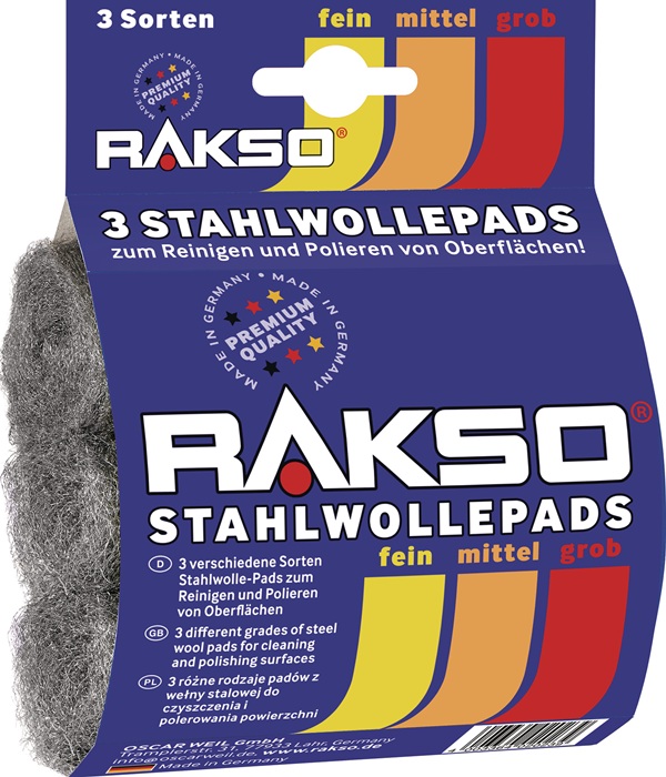 Stahlwollepad fein/mittel/grob 00/1/3 3x16g RAKSO