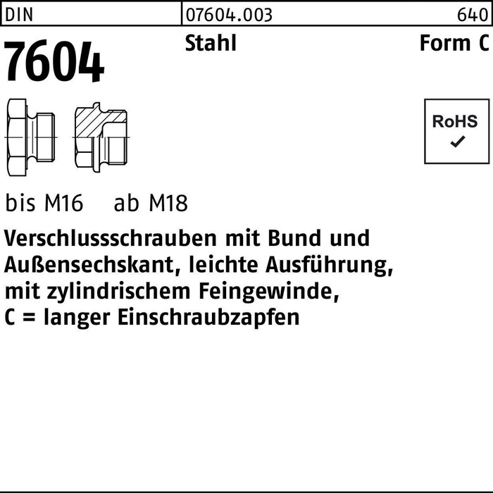 Verschlußschraube DIN 7604 Bund CM 26x 1,5 Stahl 25 Stück