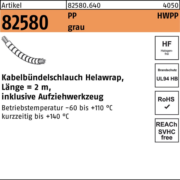 Kabelbündelschlauch R 82580 Helawrap 27 Polypropylen grau 1Stück HELLERMANNTYTON
