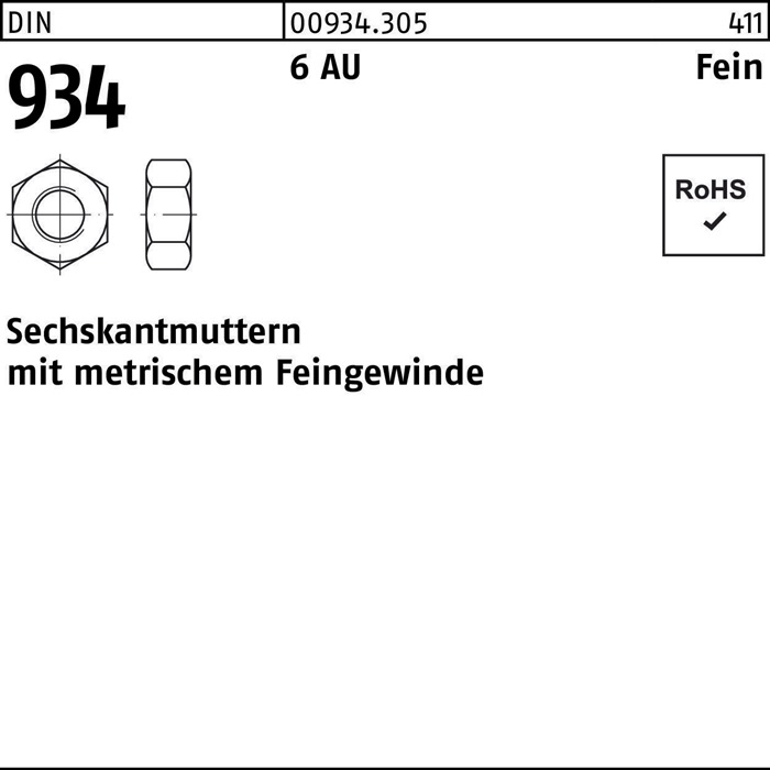 Sechskantmutter DIN 934 M32x 1,5 6 Automatenstahl 10 Stück