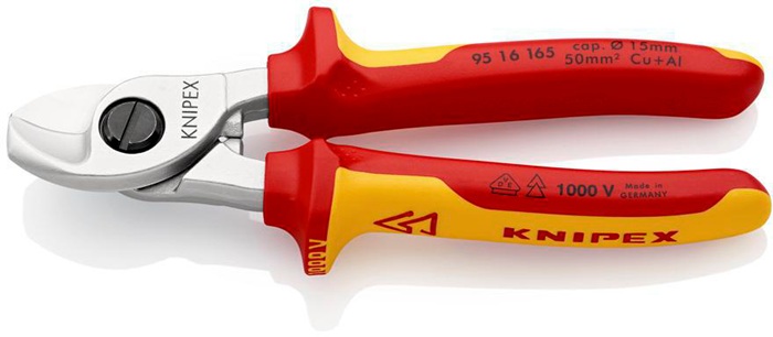 Kabelschere L.165mm Kopf verchr.VDE Mehrkomp.-Hüllen Form 1 KNIPEX