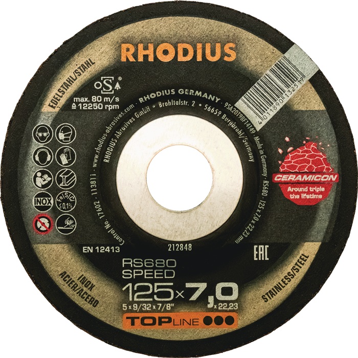 Schruppscheibe RS 680 SPEED D125xS7mm gekr.Bohr.22,23mm RHODIUS