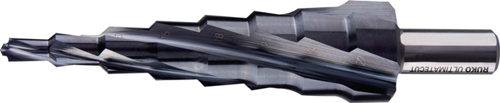 Stufenbohrer ULTIMATECUT Bohrber.6-27mm HSS RUnaTEC Spiralnut Z.4 Stufen 8 RUKO