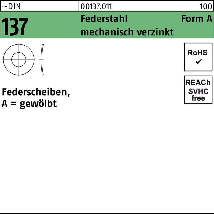Federscheibe DIN 137 A 10 Federstahl mech.verz. 100 Stück