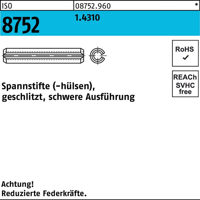 Spannstift ISO 8752 geschlitzt 4x 40 1.4310 schwere Ausf. 50 Stück