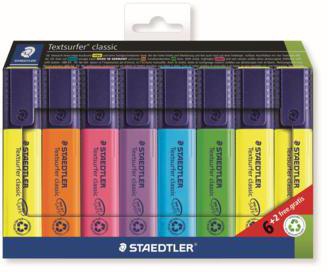 STAEDLER Textmarker classic 364 A WP8 1-5mm sort. 8 St./Pack.
