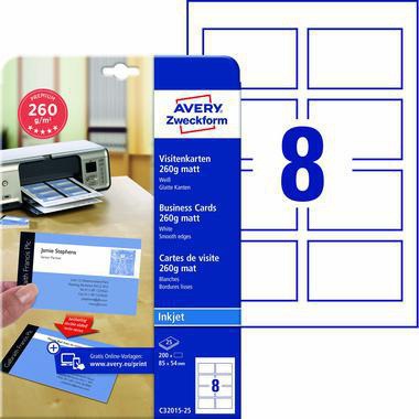 Avery Zweckform Visitenkarte C32015-25 85x54mm ws 200 St./Pack.