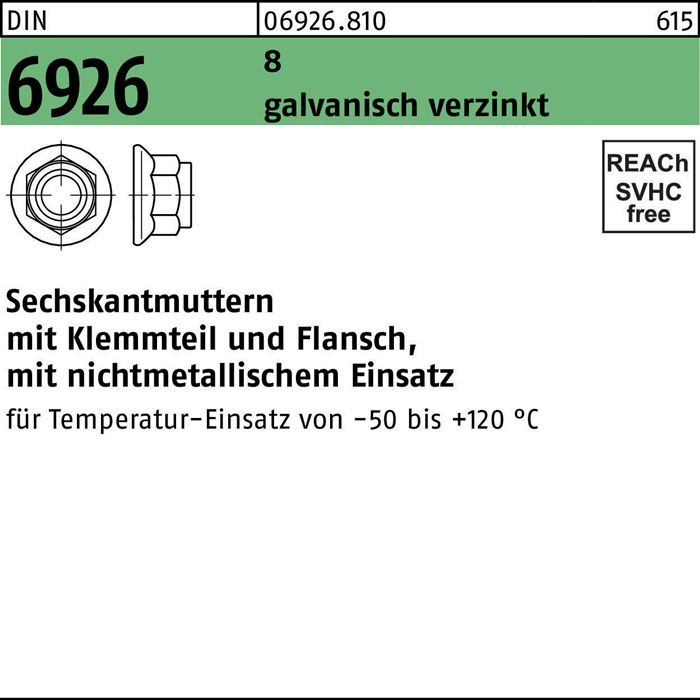 Sechskantmutter DIN 6926 Klemmteil/Flansch M5 8 galv.verz. 100 Stück