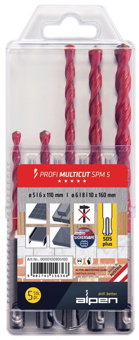 Bohrersatz Profi Multicut 5tlg.5,6x110,6,8,10x160mm SDS-Plus ALPEN