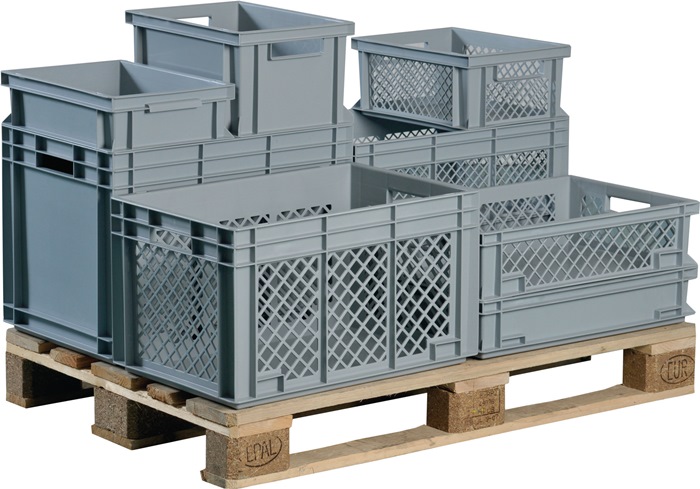 Transportbehälter L600xB400xH150mm grau PP Durchfassgr.Seitenwände durchbrochen