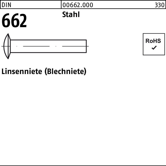 Linsenniete DIN 662 3x 6 Stahl 1000 Stück
