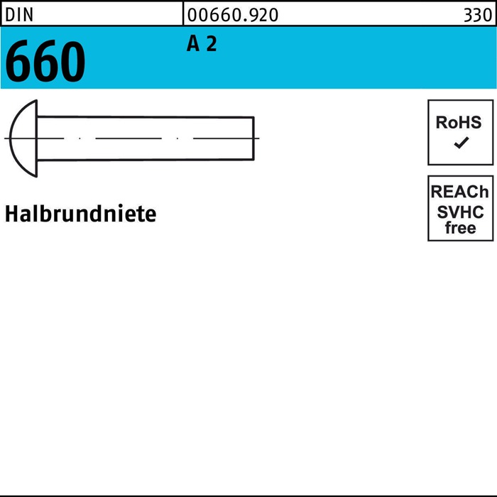 Halbrundniete DIN 660 6x 12 A 2 100 Stück