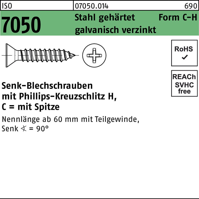 Blechschraube ISO 7050 SEKO Spitze/PH 5,5x38 -C-H Stahl geh.galv.verz. 250St.